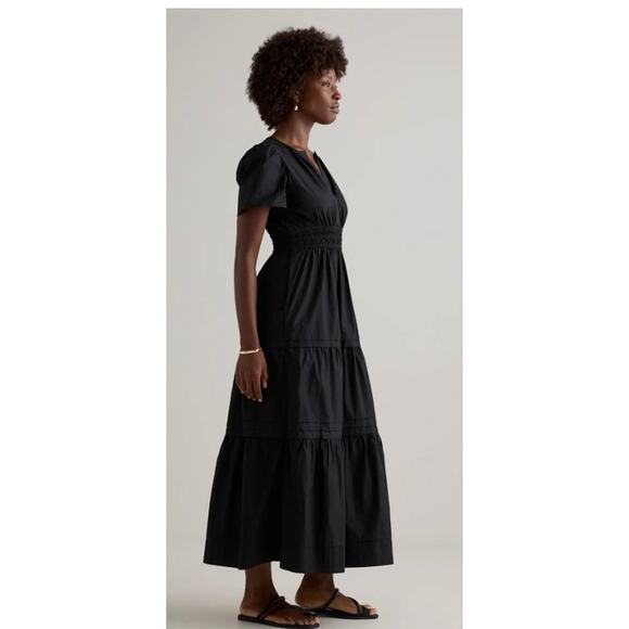 100% Organic Cotton Poplin Tiered Maxi Dress Navy M NWT #30 - Picture 3 of 5